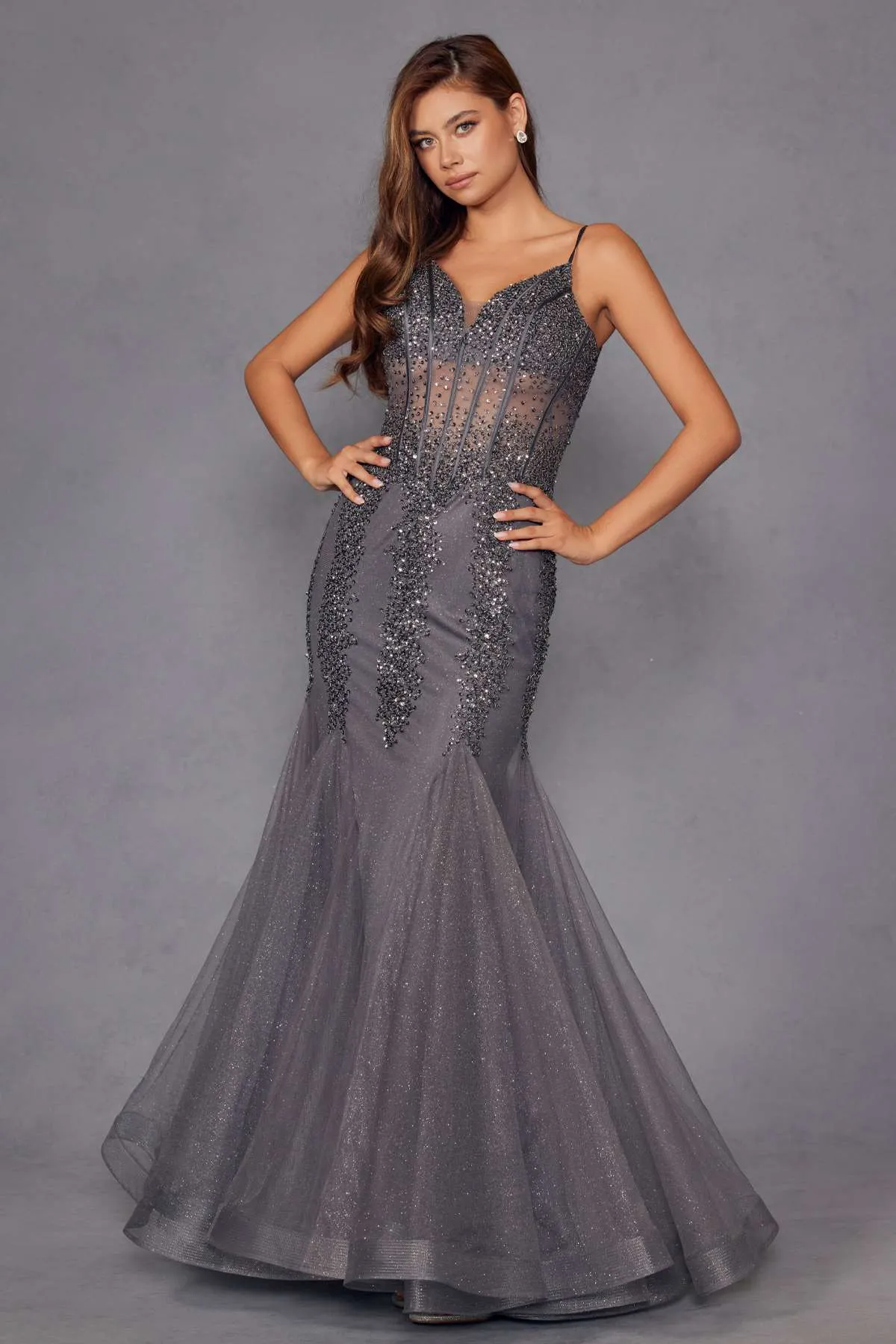 Juliet JT2883C Embellished Fitted Corset Mermaid Gown