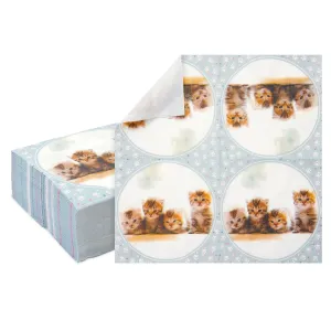 Kitten Paper Napkins for Kitty Cat Birthday Party Supplies (6.5x6.5 in