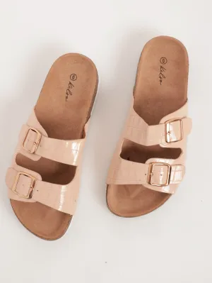 Ladies Embossed Double Buckle Cork Moulded Sandal - Blush