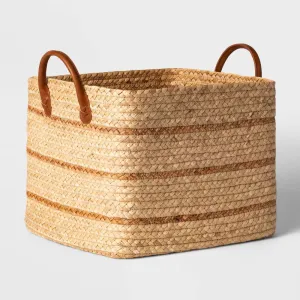 Large Braided Water Hyacinth Basket with Faux Leather Handles - Threshold - open_box
