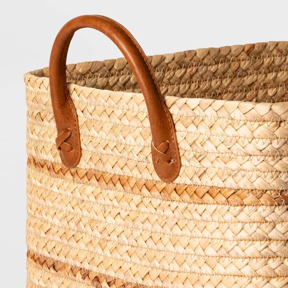 Large Braided Water Hyacinth Basket with Faux Leather Handles - Threshold - open_box