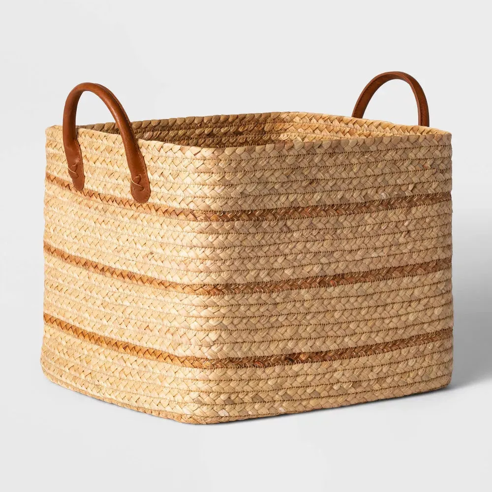 Large Braided Water Hyacinth Basket with Faux Leather Handles - Threshold - open_box