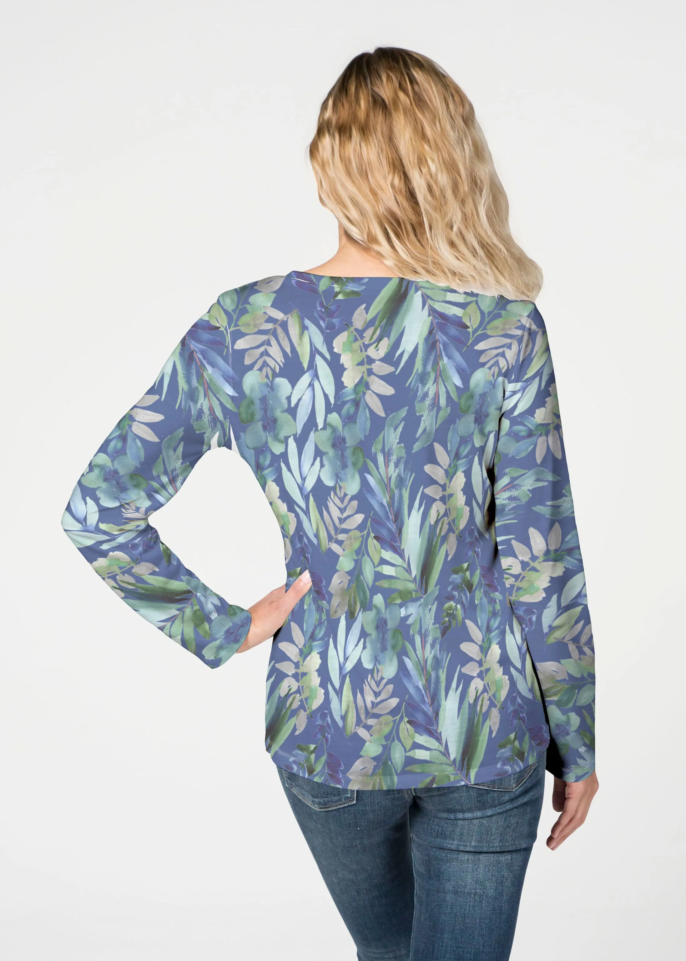 Leah Leaves (16258) ~ French Terry V-neck Top