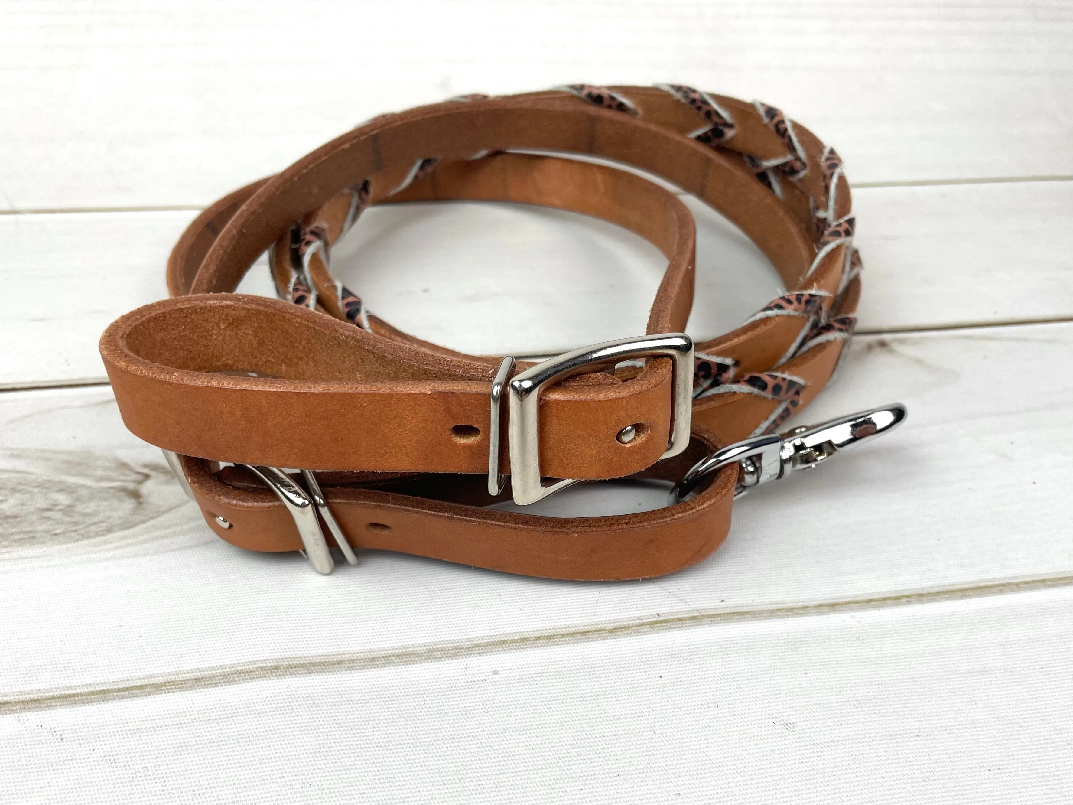 Leopard / Cheetah Laced Leather Barrel Reins