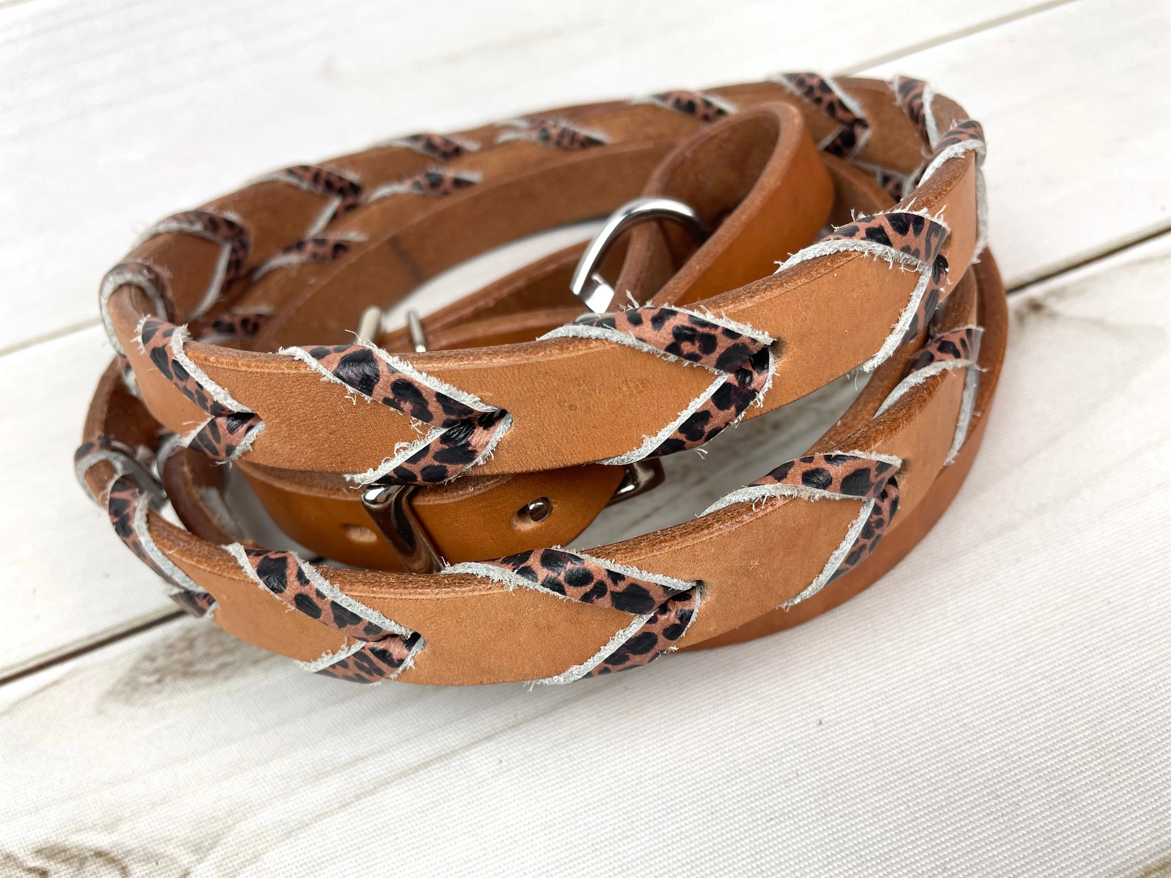 Leopard / Cheetah Laced Leather Barrel Reins