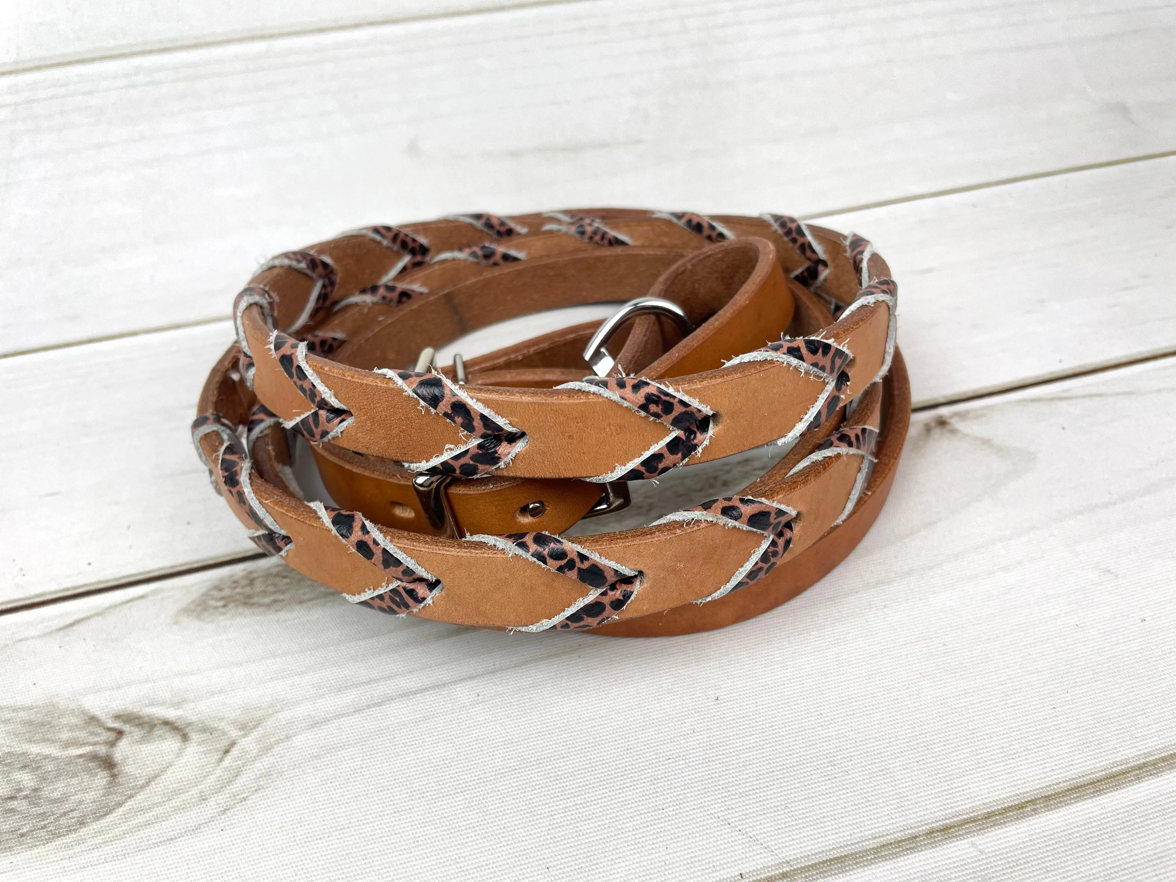 Leopard / Cheetah Laced Leather Barrel Reins