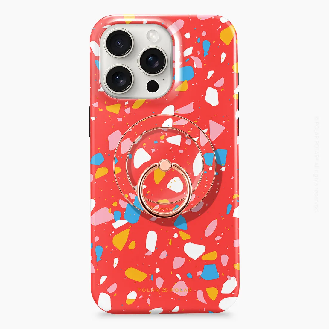 Living Coral Terrazzo - Rose Gold MagSafe Phone Grip and Ring Holder Stand