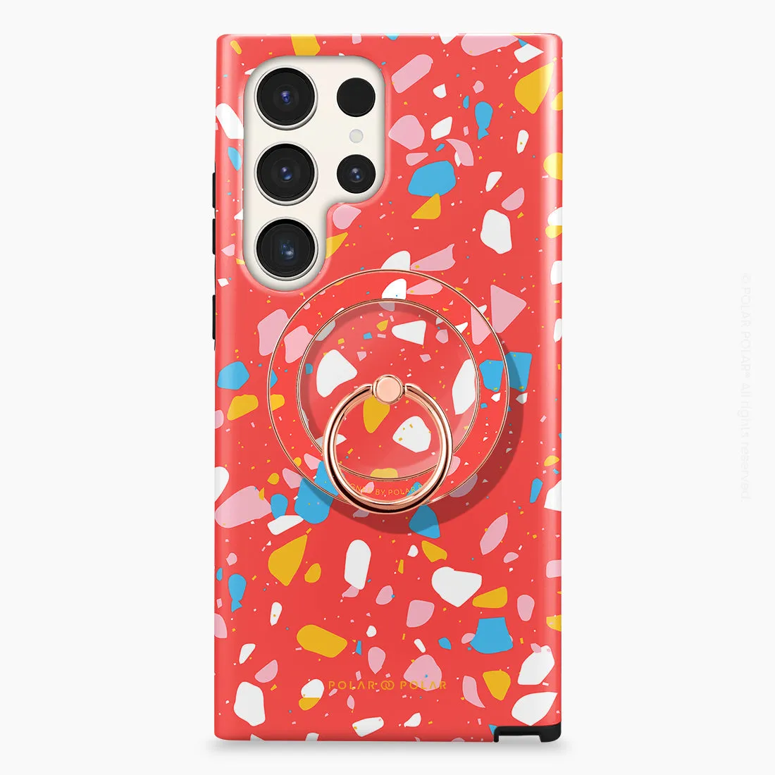 Living Coral Terrazzo - Rose Gold MagSafe Phone Grip and Ring Holder Stand