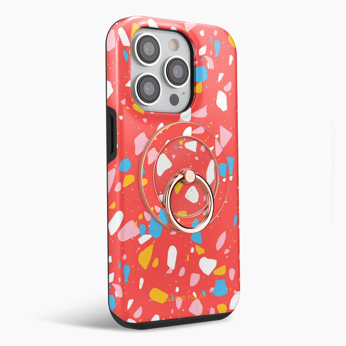 Living Coral Terrazzo - Rose Gold MagSafe Phone Grip and Ring Holder Stand