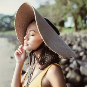 Lola Wide Brim Jute Hat, with Black Strap