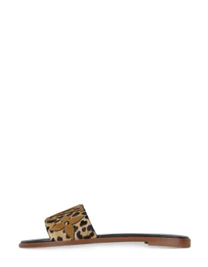 Louis Vuitton Leopard Print Calf Hair Lock It Flat Slide Sandals sz 39