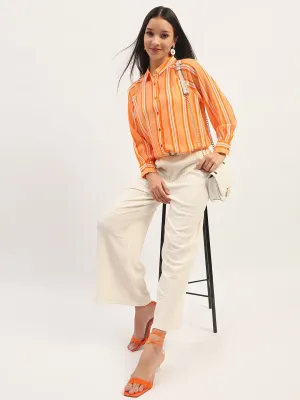 Madame Stripes Printed Orange Shirt