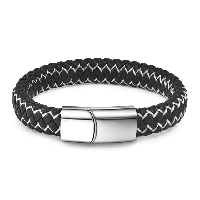 Magnetic Clasp Braided  Leather Bracelet