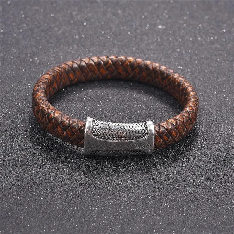 Magnetic Clasp Braided  Leather Bracelet