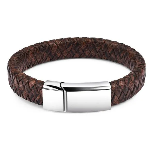 Magnetic Clasp Braided  Leather Bracelet