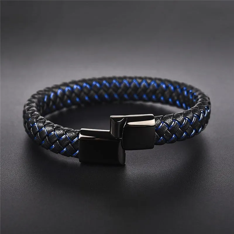 Magnetic Clasp Braided  Leather Bracelet