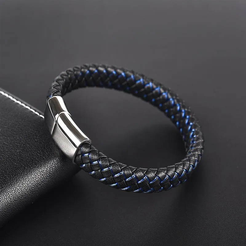 Magnetic Clasp Braided  Leather Bracelet