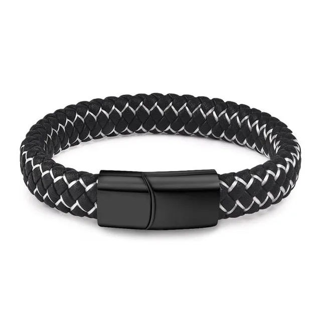 Magnetic Clasp Braided  Leather Bracelet