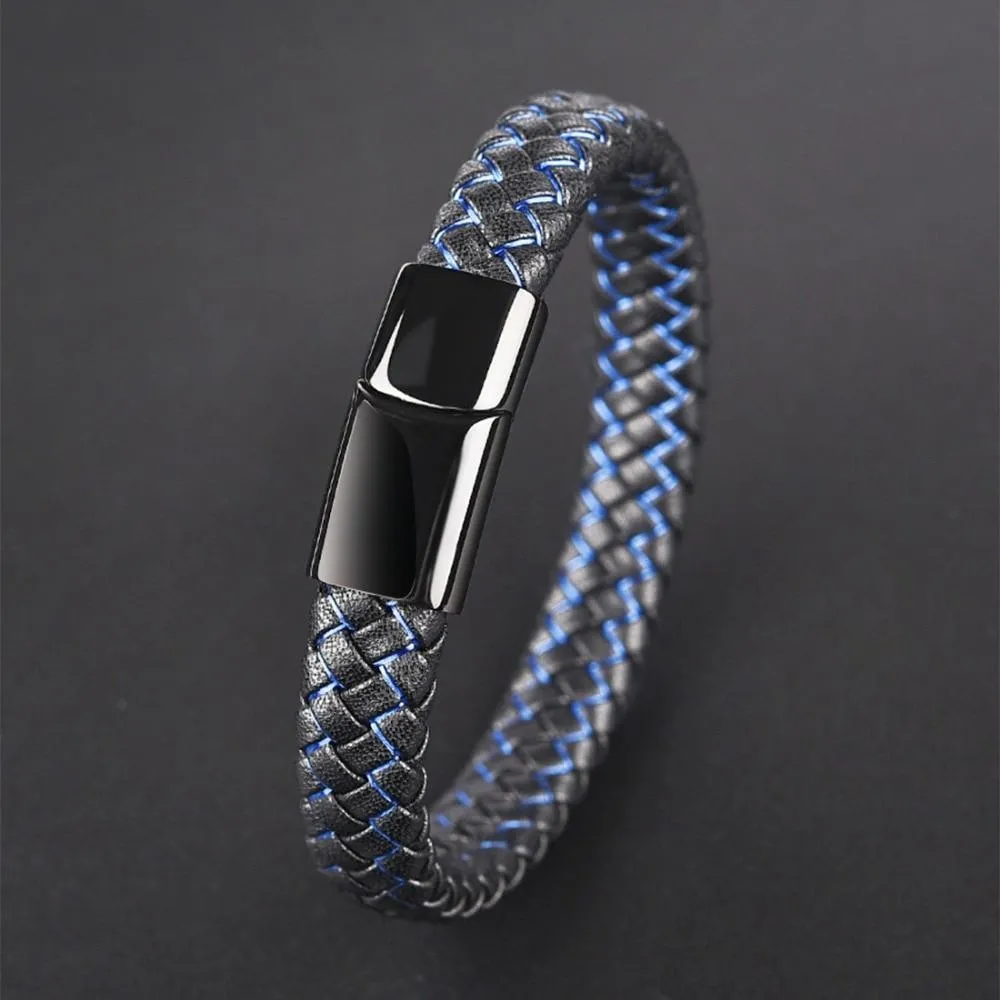 Magnetic Clasp Braided  Leather Bracelet