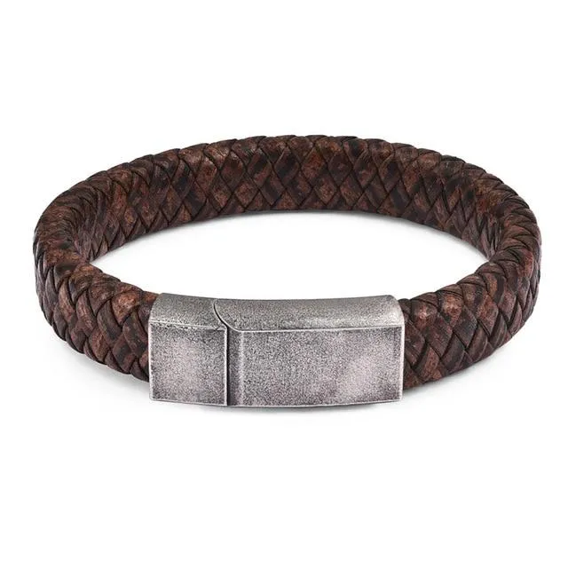 Magnetic Clasp Braided  Leather Bracelet