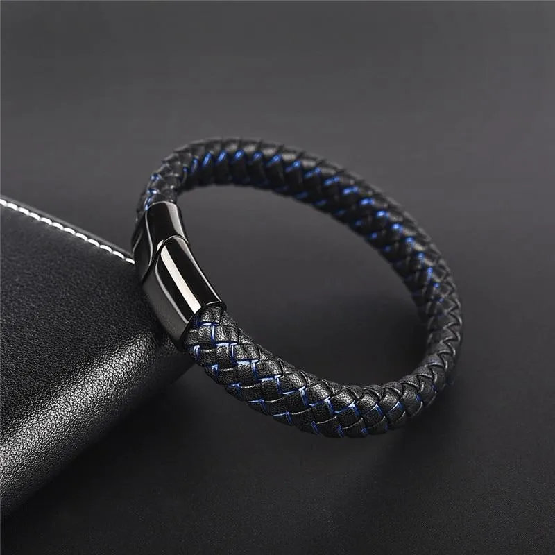 Magnetic Clasp Braided  Leather Bracelet