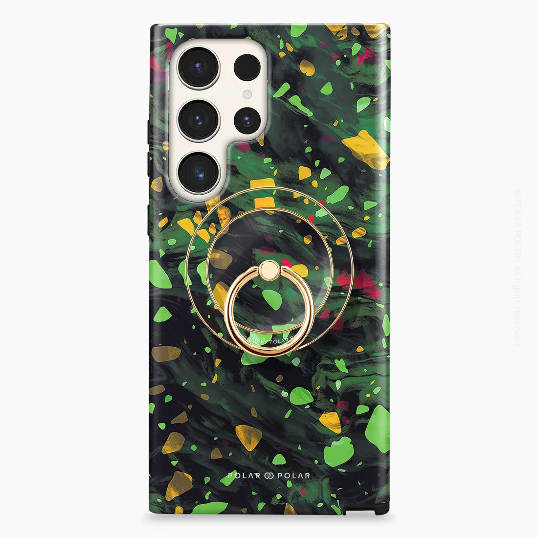 Malachite Terrazzo Gem - Golden MagSafe Phone Grip and Ring Holder Stand
