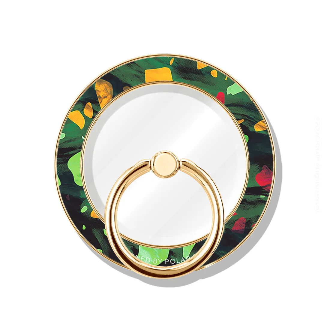 Malachite Terrazzo Gem - Golden MagSafe Phone Grip and Ring Holder Stand