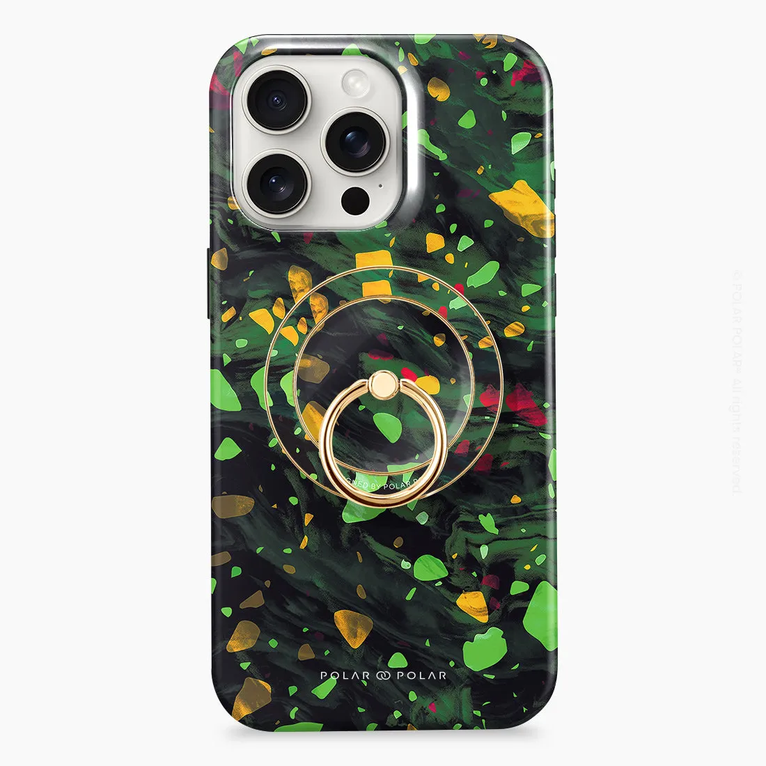Malachite Terrazzo Gem - Golden MagSafe Phone Grip and Ring Holder Stand