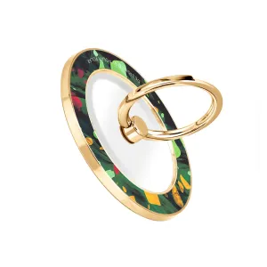 Malachite Terrazzo Gem - Golden MagSafe Phone Grip and Ring Holder Stand