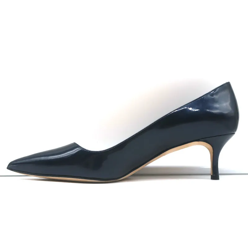 Manolo Blahnik BB 50 Kitten Heel Pumps Navy Metallic Patent Leather Size 40 NEW
