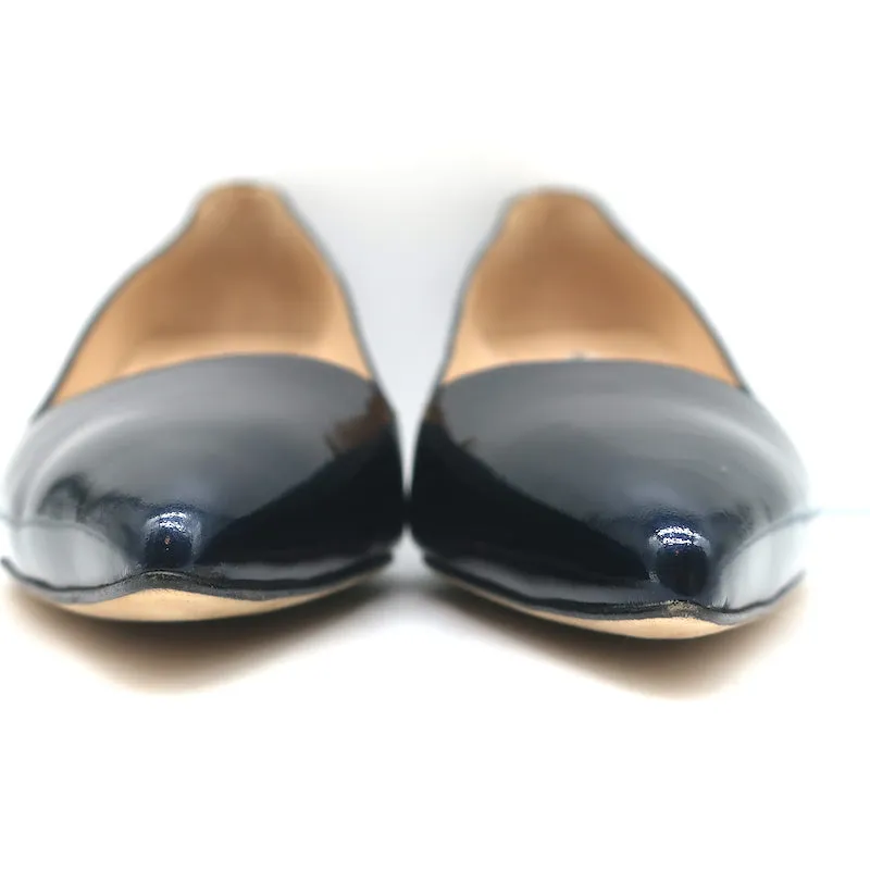 Manolo Blahnik BB 50 Kitten Heel Pumps Navy Metallic Patent Leather Size 40 NEW