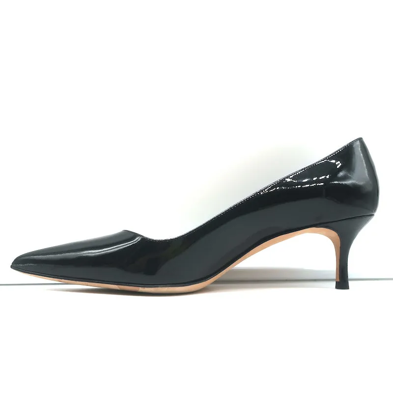 Manolo Blahnik BB 50 Pumps Black Patent Leather Size 40 Pointed Toe Kitten Heel