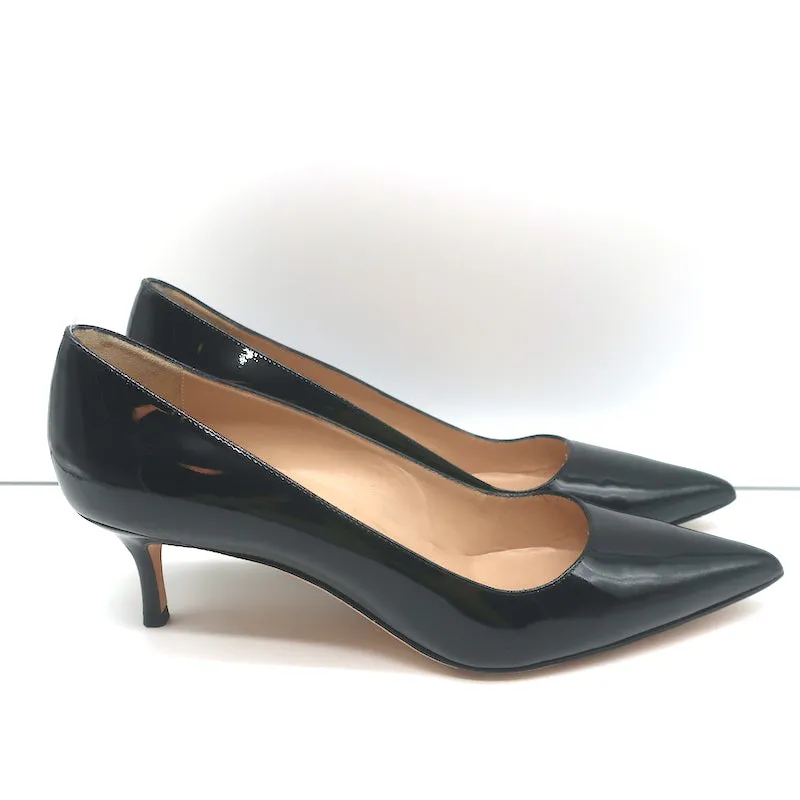 Manolo Blahnik BB 50 Pumps Black Patent Leather Size 40 Pointed Toe Kitten Heel