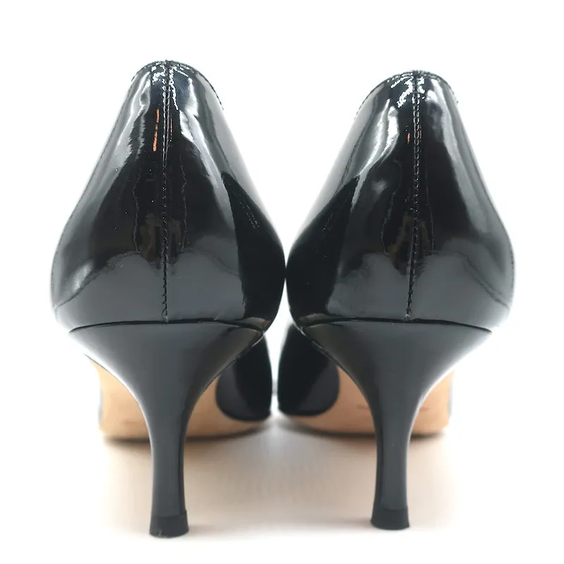 Manolo Blahnik BB 50 Pumps Black Patent Leather Size 40 Pointed Toe Kitten Heel