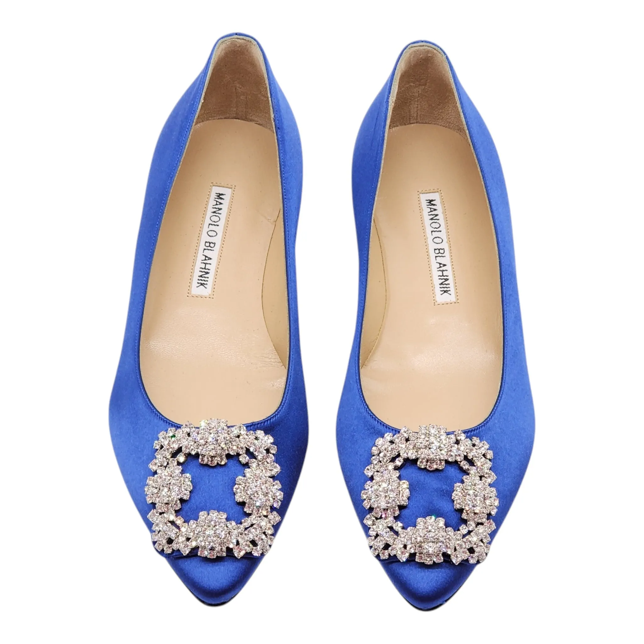 Manolo Blahnik Hangisiflat Jewel Buckle Flat Pumps - Satin - Blue 35.5