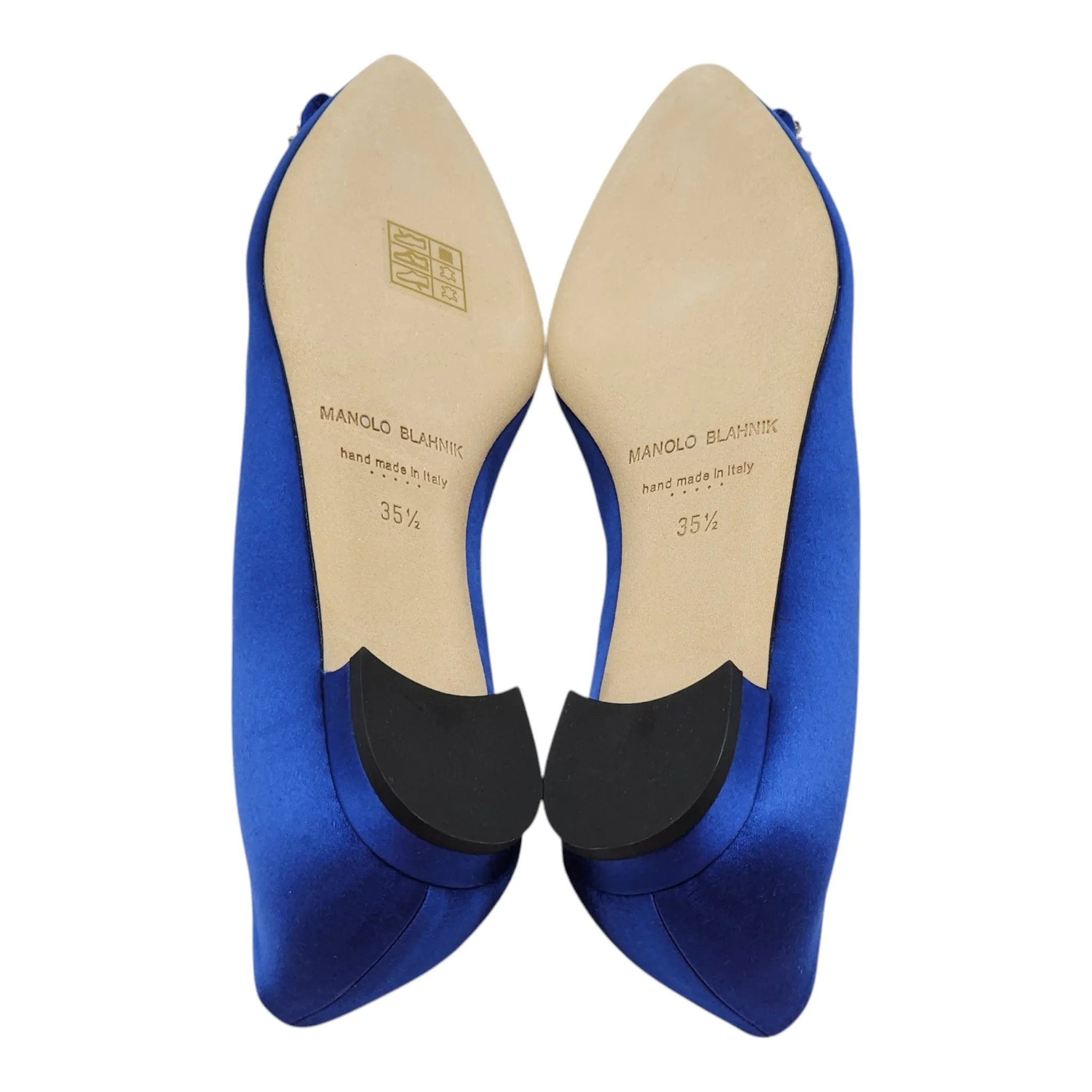 Manolo Blahnik Hangisiflat Jewel Buckle Flat Pumps - Satin - Blue 35.5