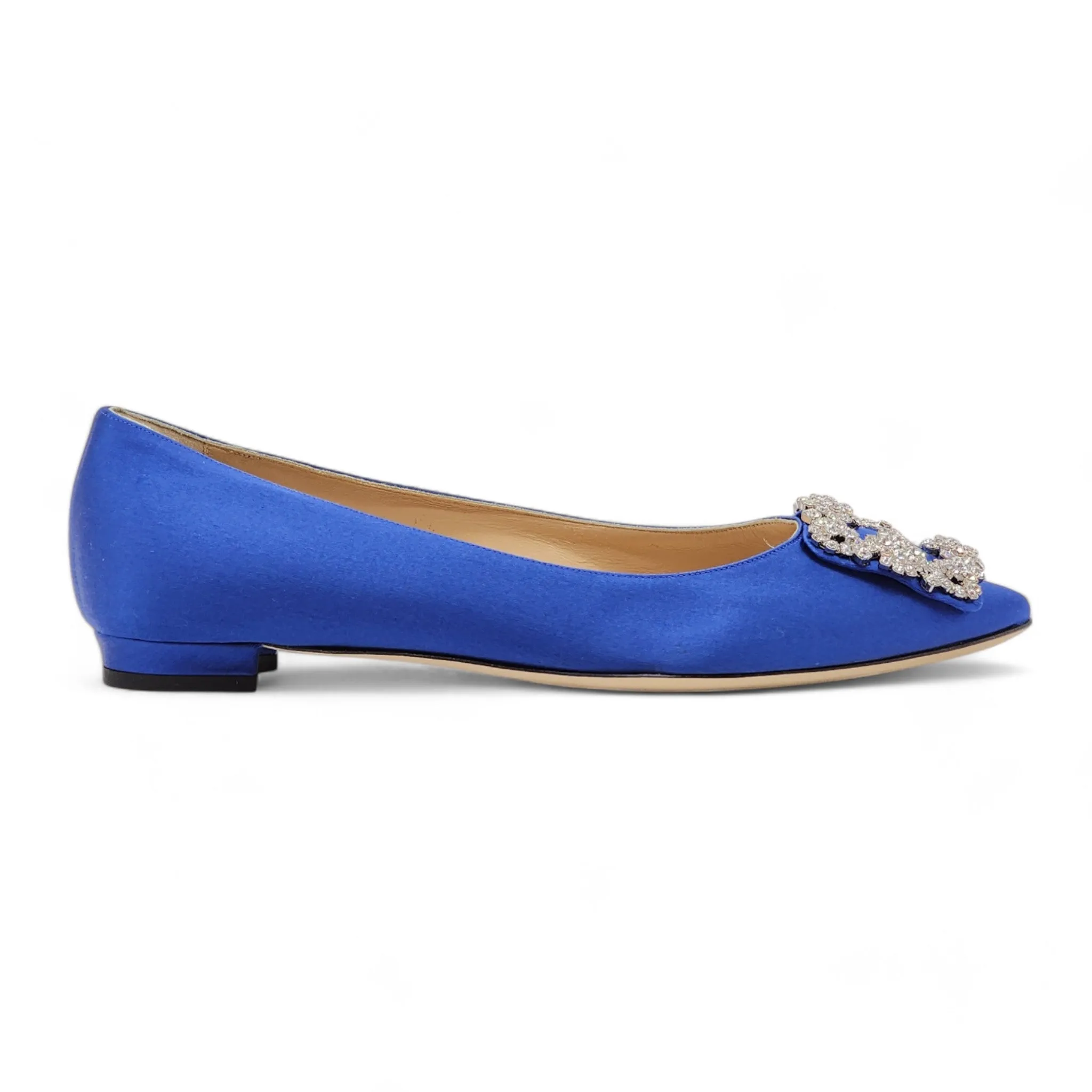 Manolo Blahnik Hangisiflat Jewel Buckle Flat Pumps - Satin - Blue 35.5