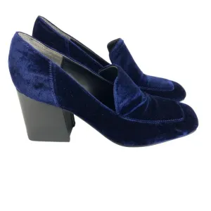 Marc Fisher Marlo Velvet Block Heel Loafer Pumps Royal Navy Blue Women's Size 8
