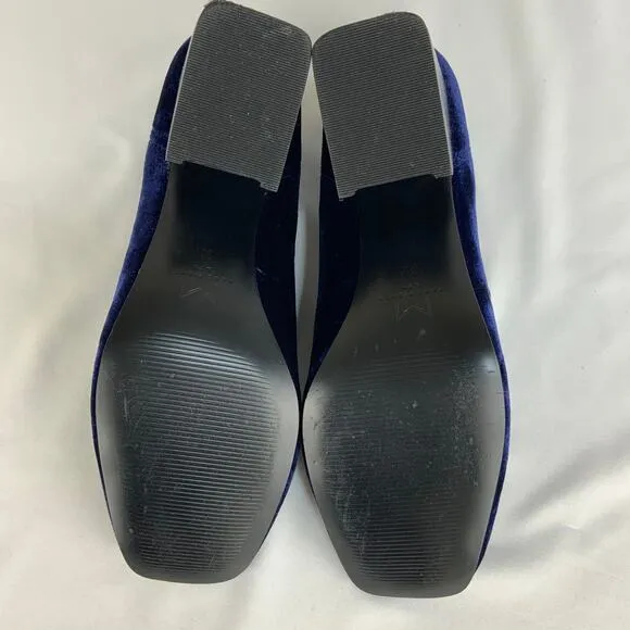 Marc Fisher Marlo Velvet Block Heel Loafer Pumps Royal Navy Blue Women's Size 8