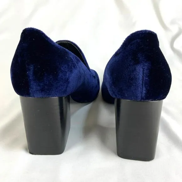 Marc Fisher Marlo Velvet Block Heel Loafer Pumps Royal Navy Blue Women's Size 8