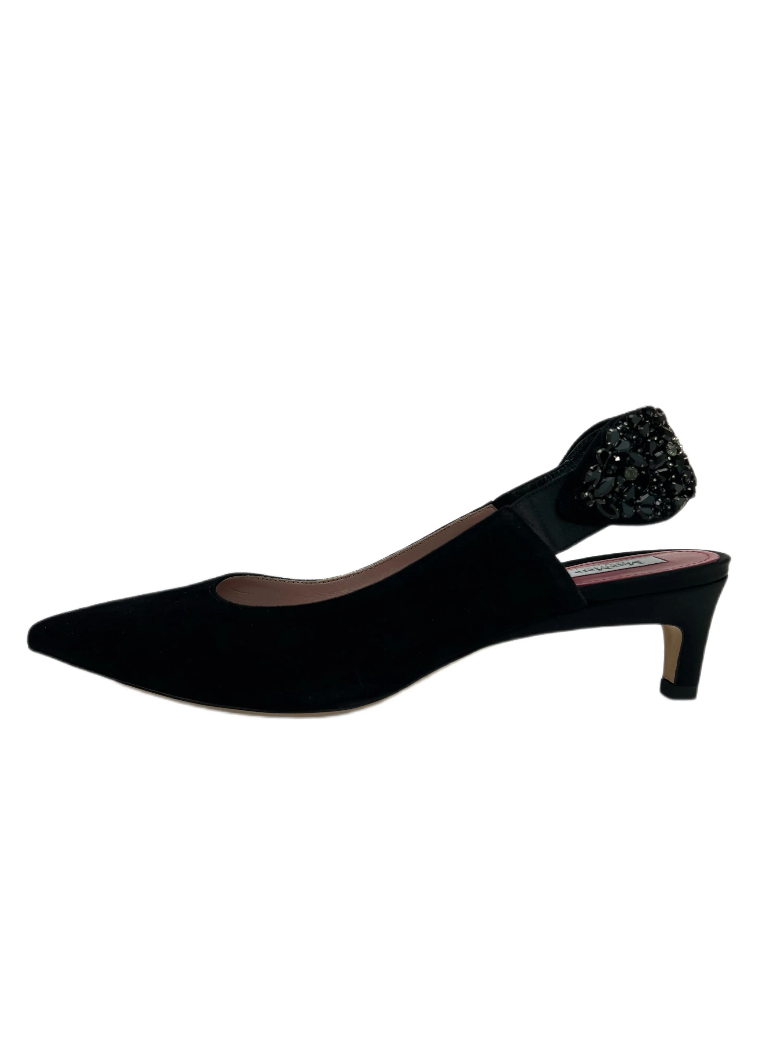 Max Mara Women's Nero Lalla Embellished Kitten Heel Slingback Pumps Size 5 NWB