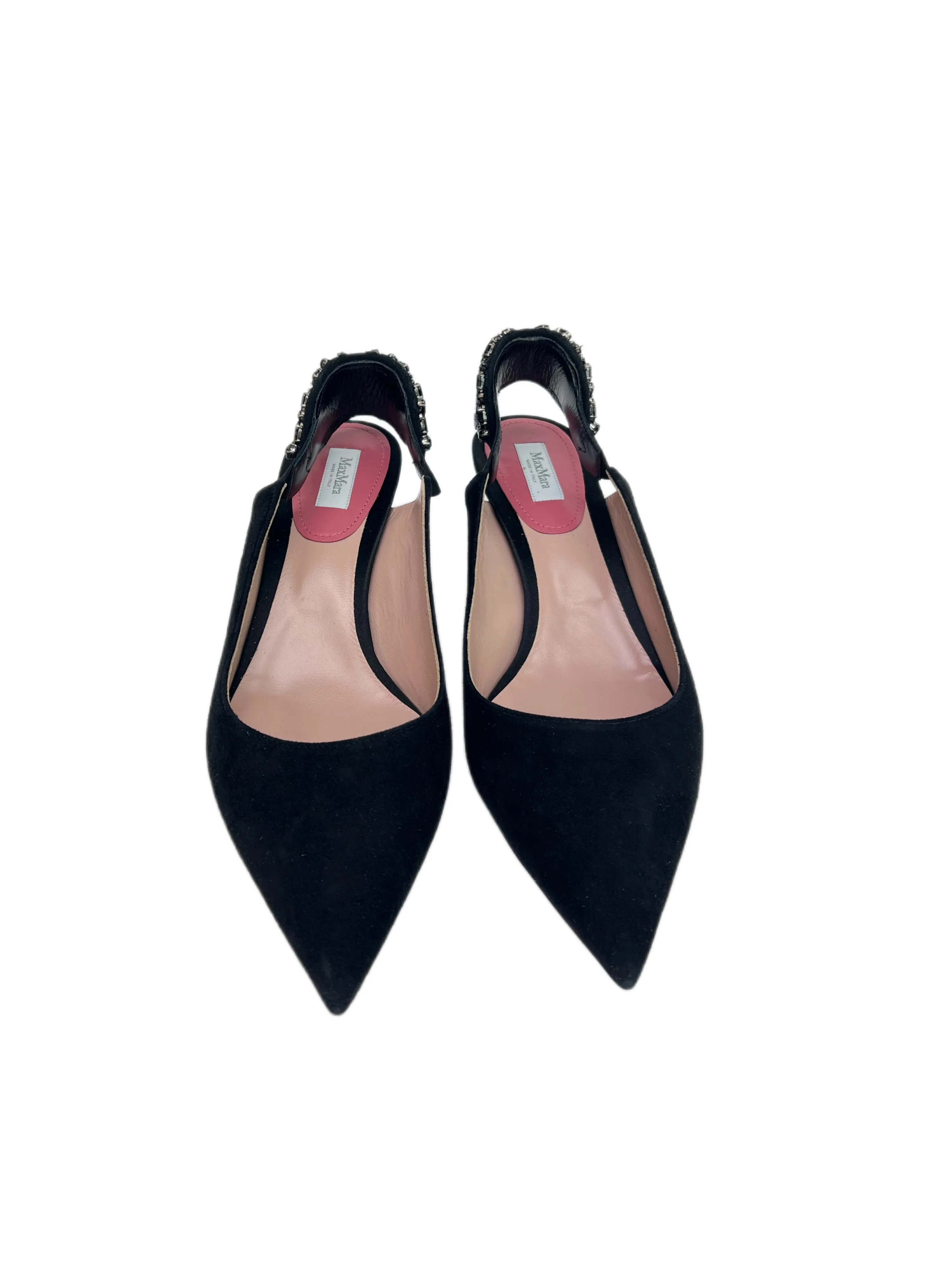 Max Mara Women's Nero Lalla Embellished Kitten Heel Slingback Pumps Size 5 NWB
