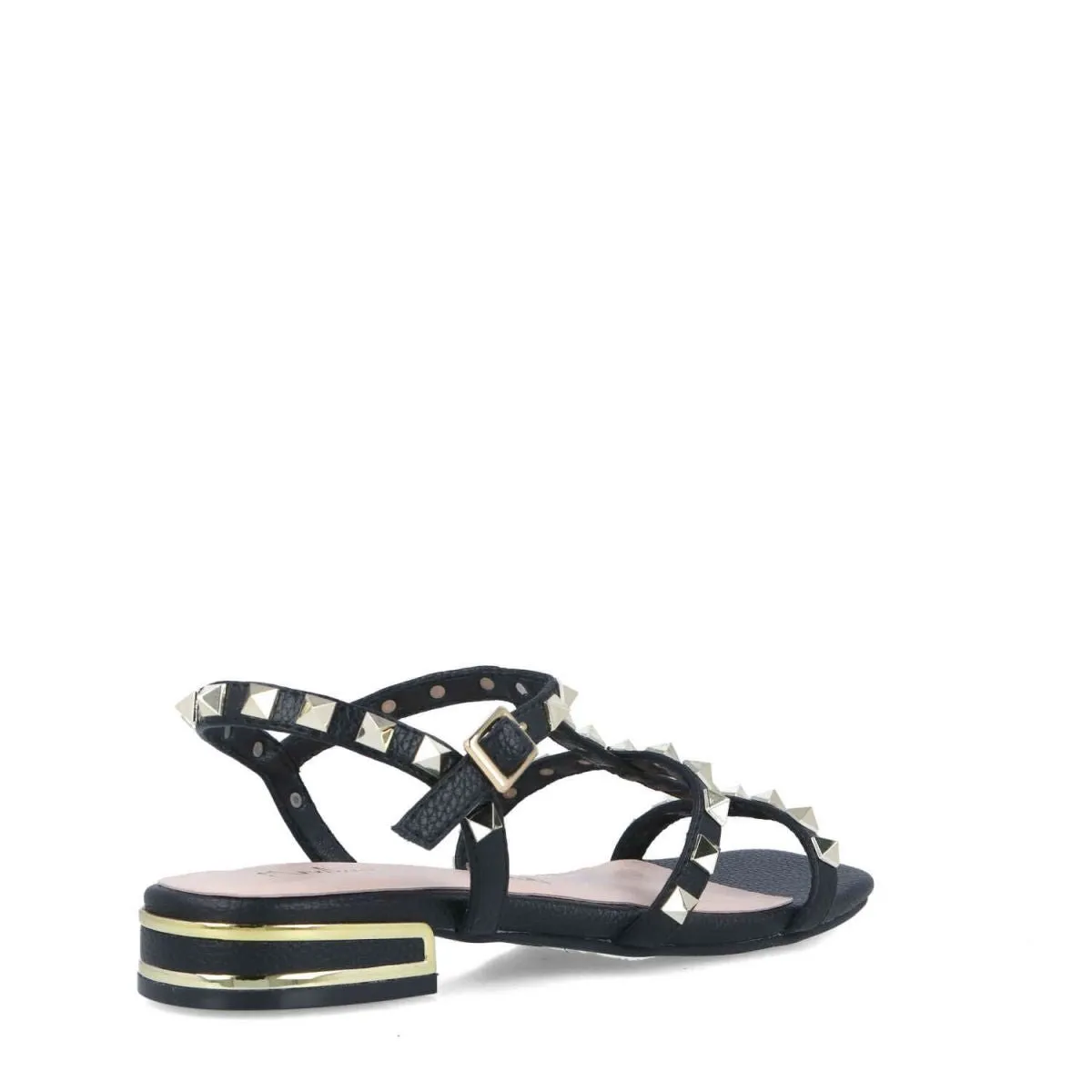 Menbur Black Gold Stud Strap Sandals
