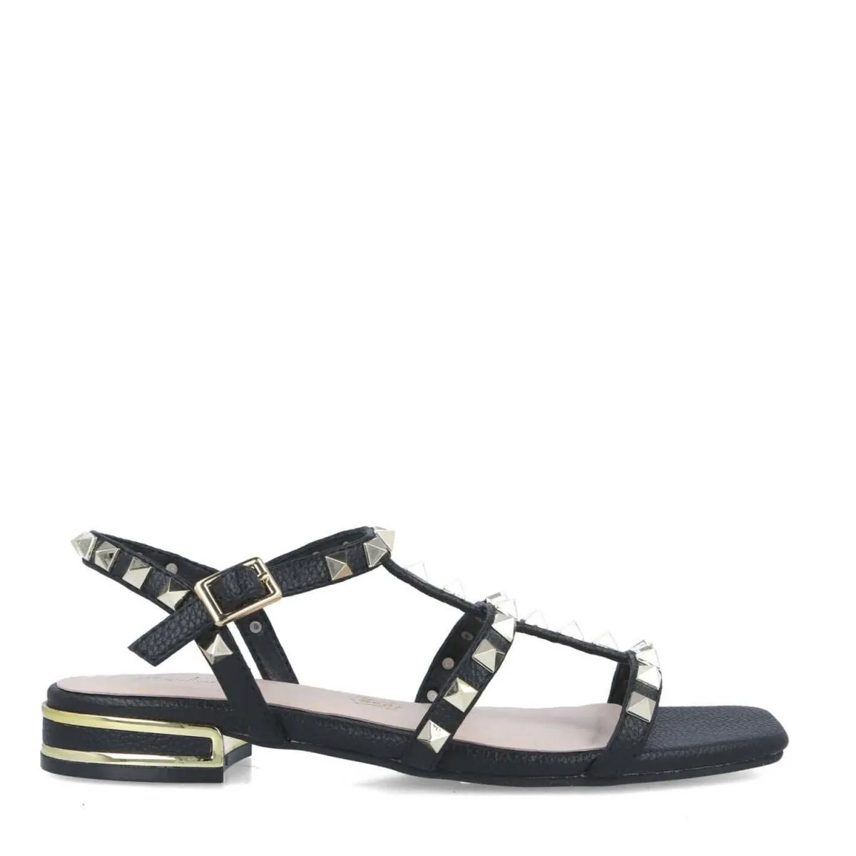Menbur Black Gold Stud Strap Sandals