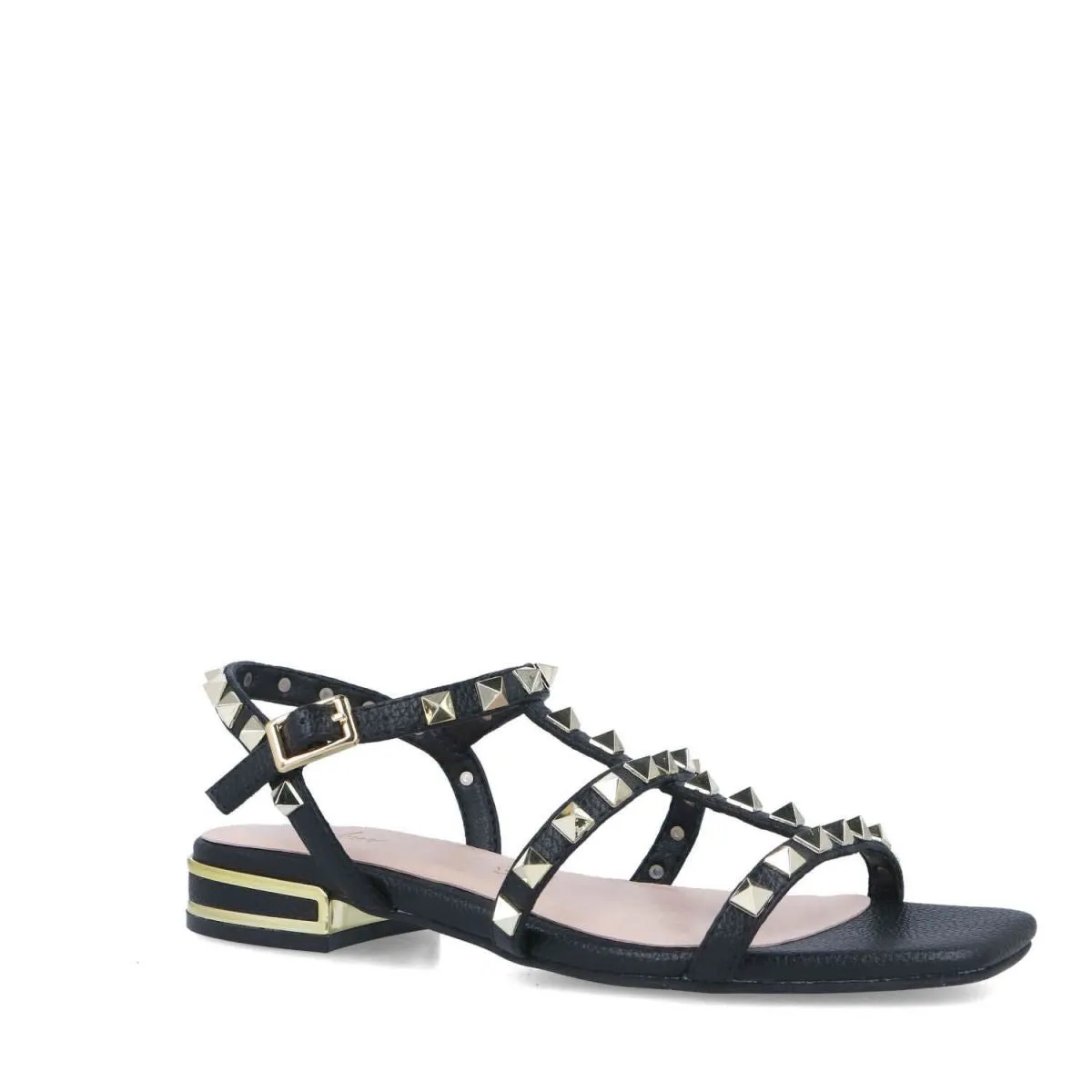 Menbur Black Gold Stud Strap Sandals