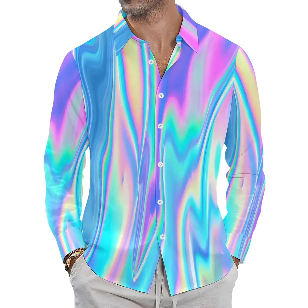 Men's Casual Gradient Color Printed Long Sleeve Shirt 2401000059
