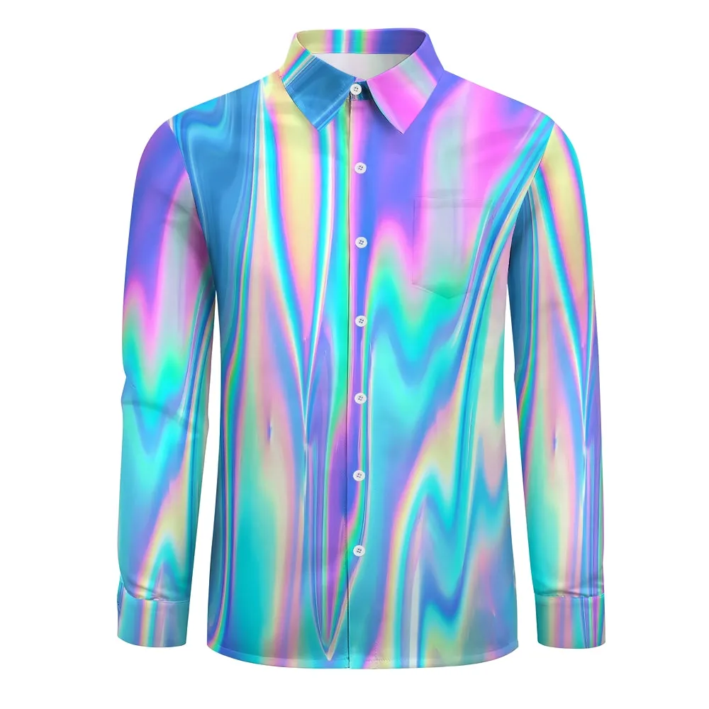 Men's Casual Gradient Color Printed Long Sleeve Shirt 2401000059