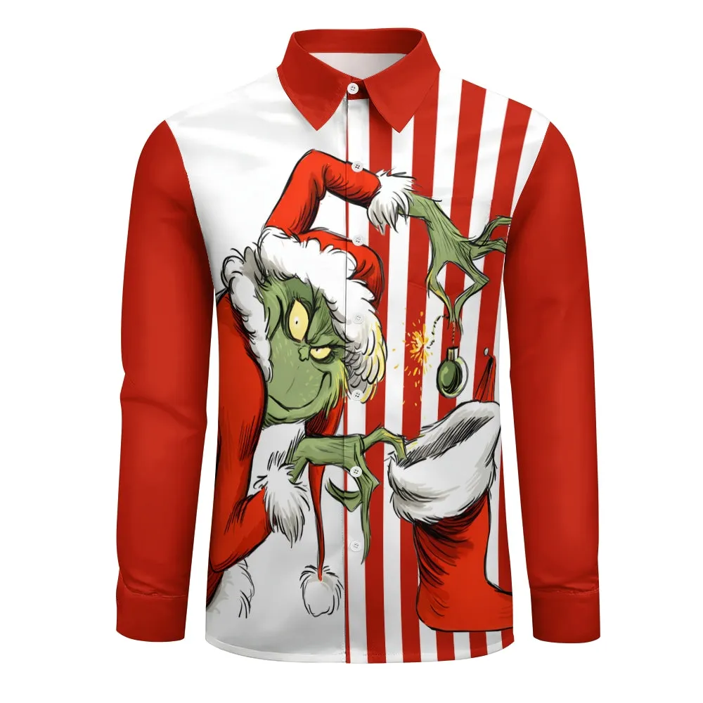 Men's   Casual Grinch Printed Long Sleeve Shirt 2311000206