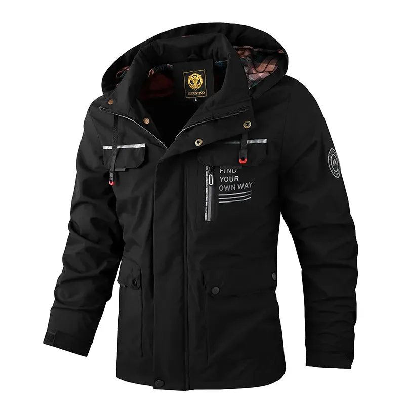 Men's Casual Windbreaker Hooded  Waterproof Outdoor Soft Jacket