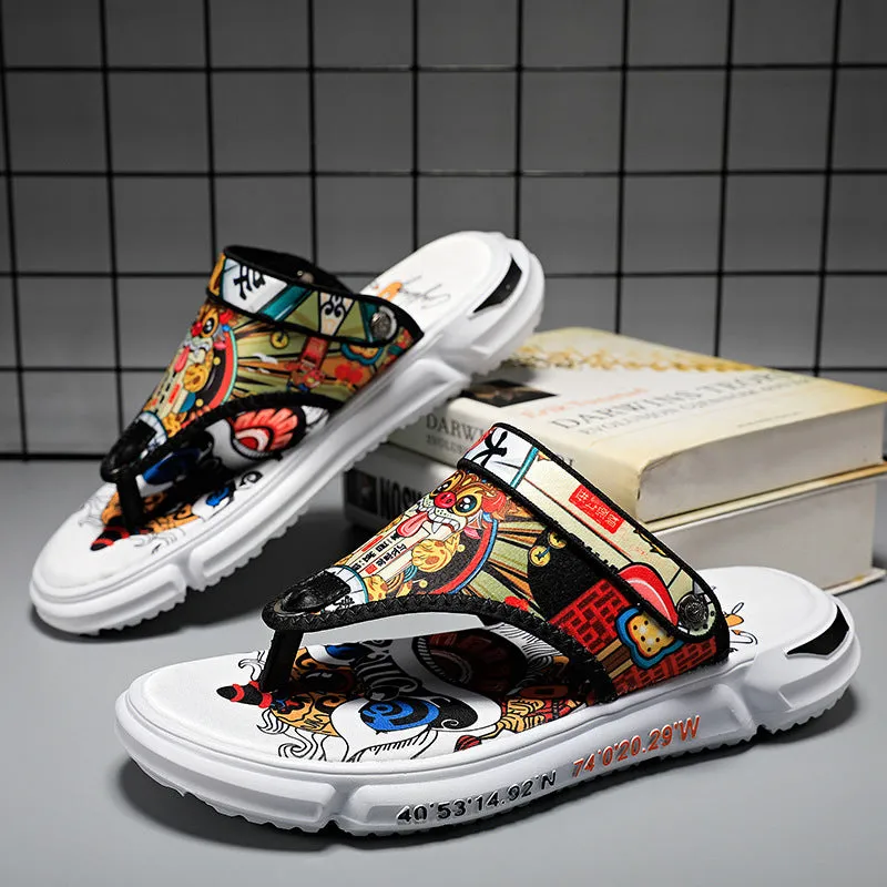 Men's Chinese Lion Dance Couplet  Dual Use Flip Flops Sandals